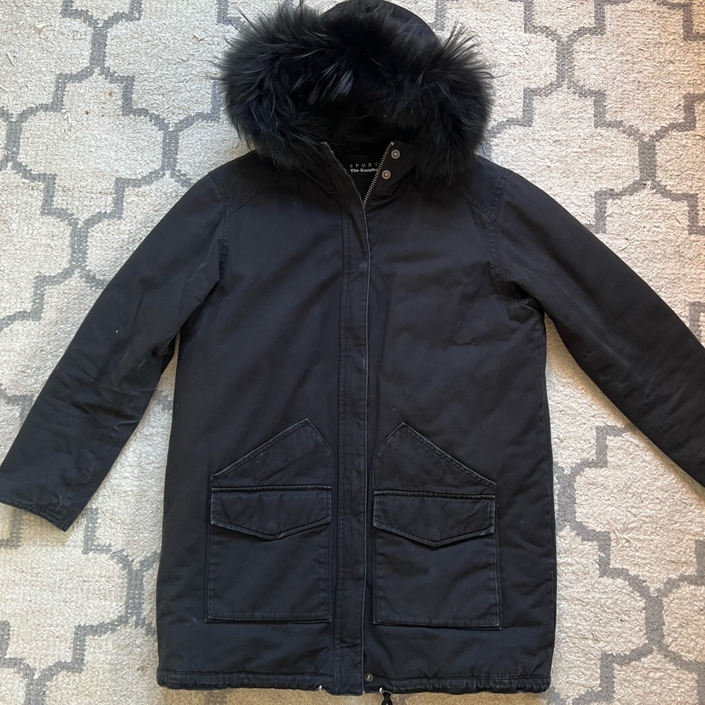 Kooples parka with fur-trimmed hood
